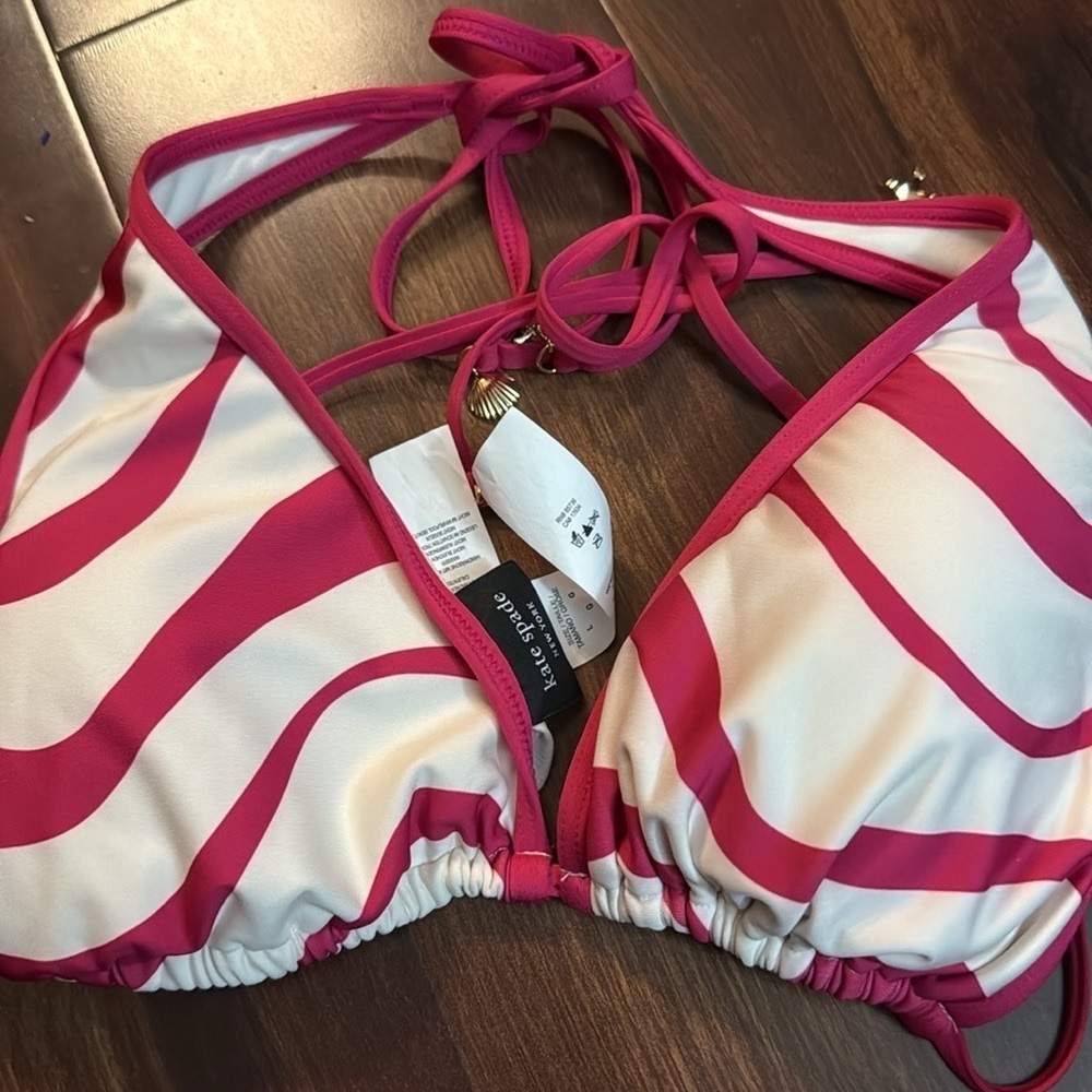 KATE SPADE Pink and White Halter Bikini Top Size Large - Picture 2 of 5
